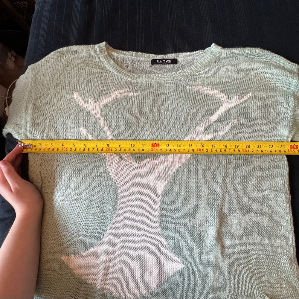 Romwe Pastel Goth Distressed Deer Sweater Jumper Tumblr 2014 Kawaii Cute Mint OS - Picture 11 of 12